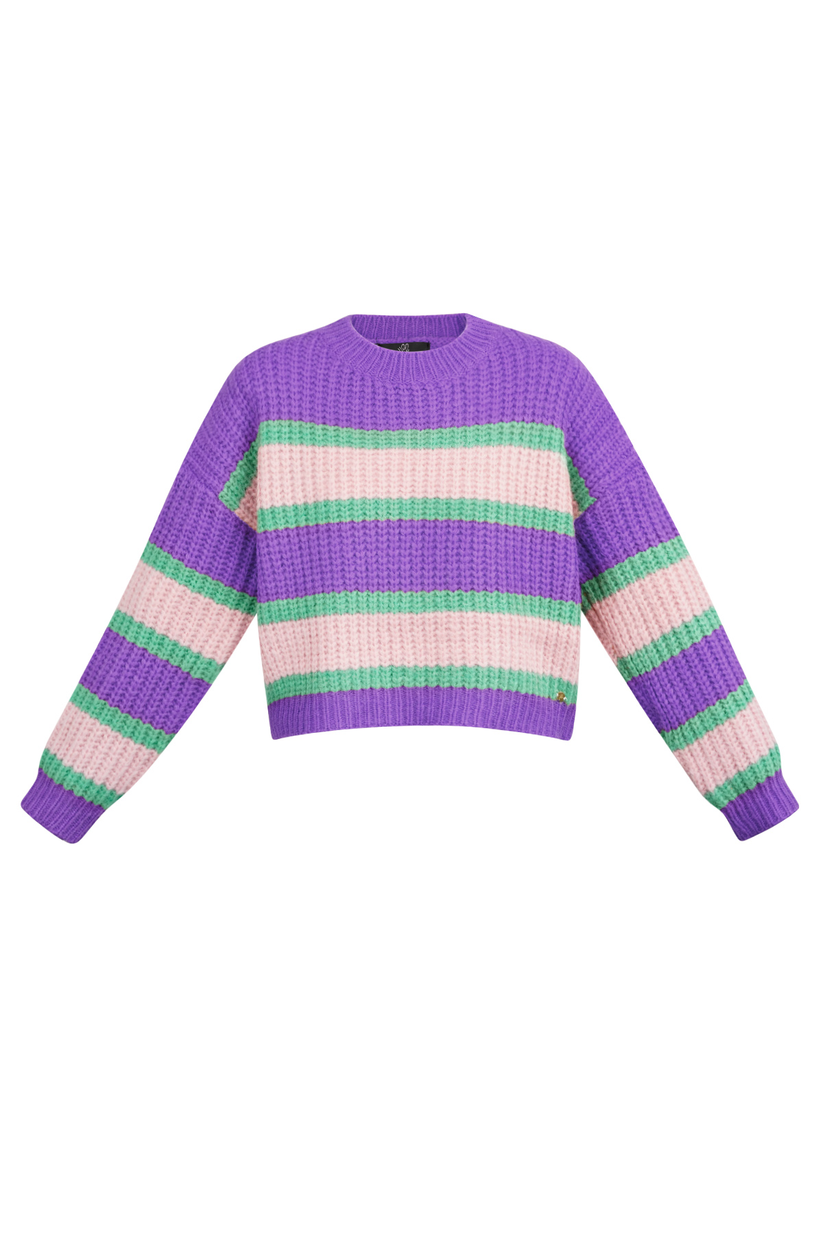 Knitted three-color sweater with stripe - pink purple