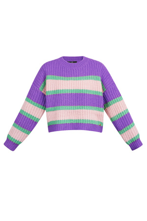 Gestrickter dreifarbiger Pullover mit Streifen – rosa lila h5 