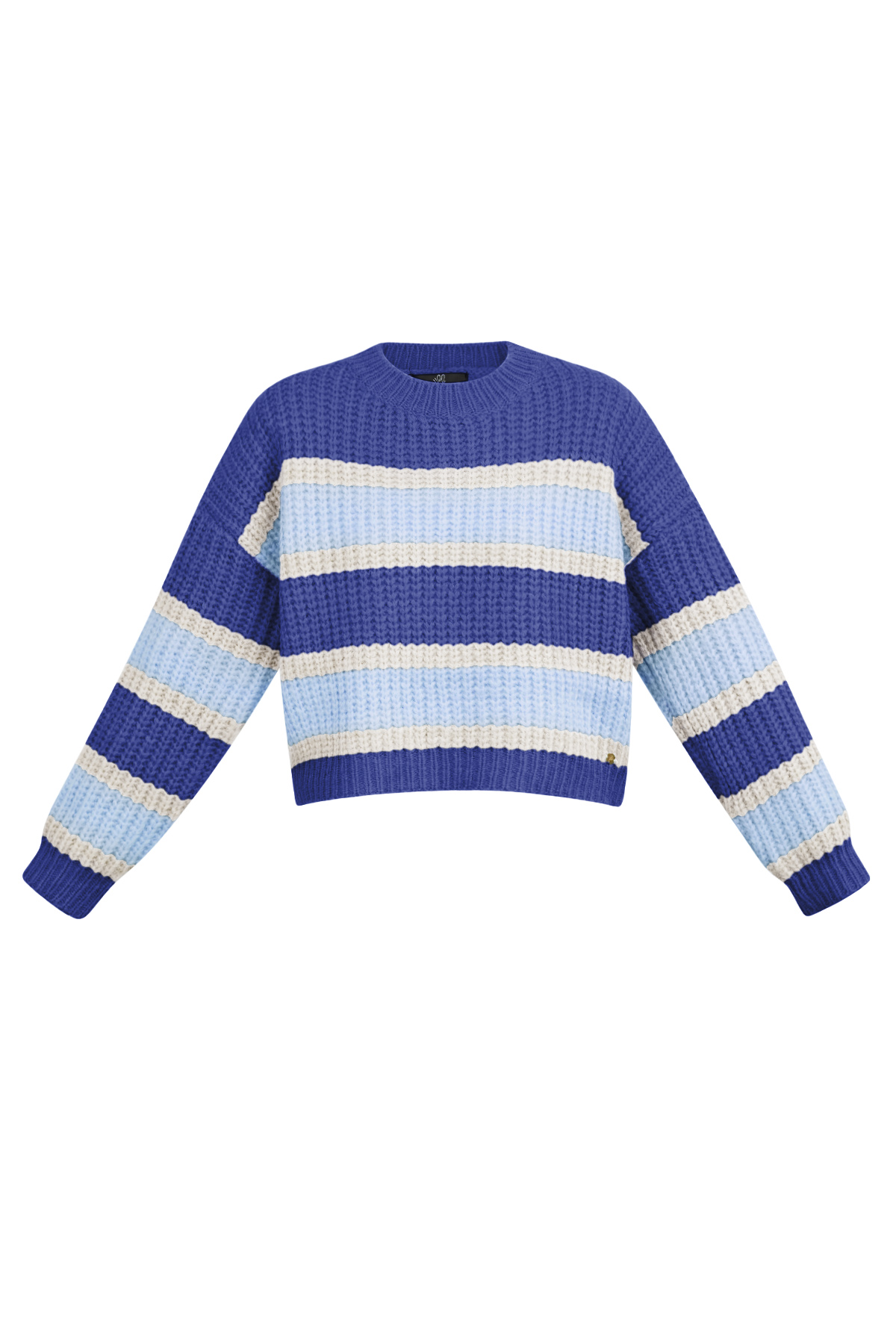 Gestrickter dreifarbiger Pullover mit Streifen – blau