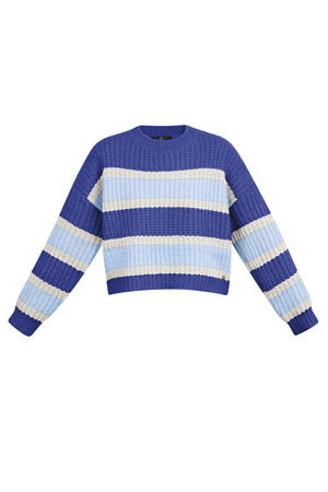 Gestrickter dreifarbiger Pullover mit Streifen – blau h5 