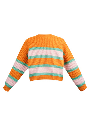 Gestrickter dreifarbiger Pullover mit Streifen – Orange-Rosa h5 Bild7