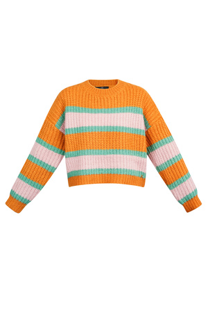 Knitted three-color sweater with stripe - orange pink h5 