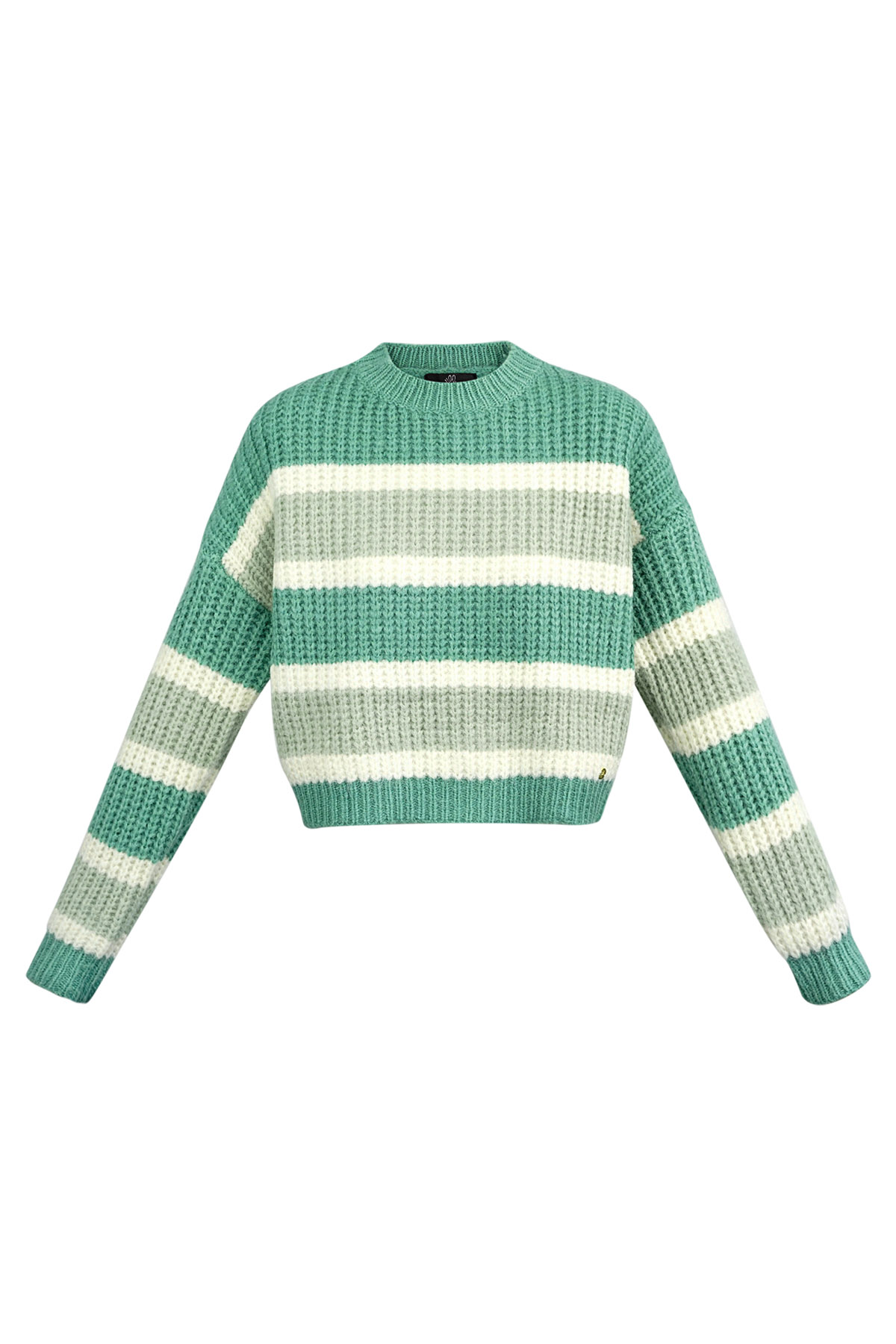 Gestrickter dreifarbiger Pullover mit Streifen – grün