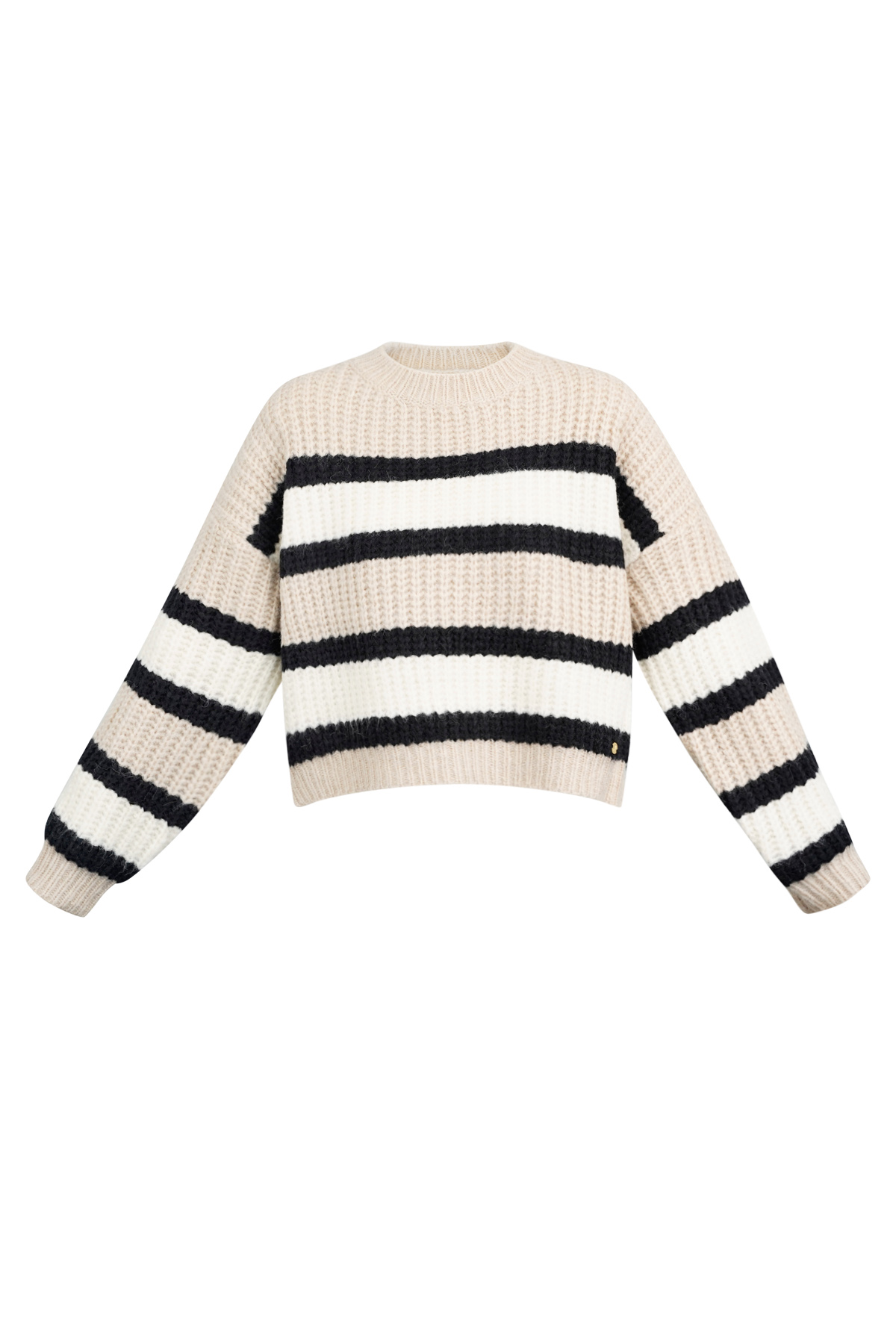 Gestrickter dreifarbiger Pullover mit Streifen – Beige
