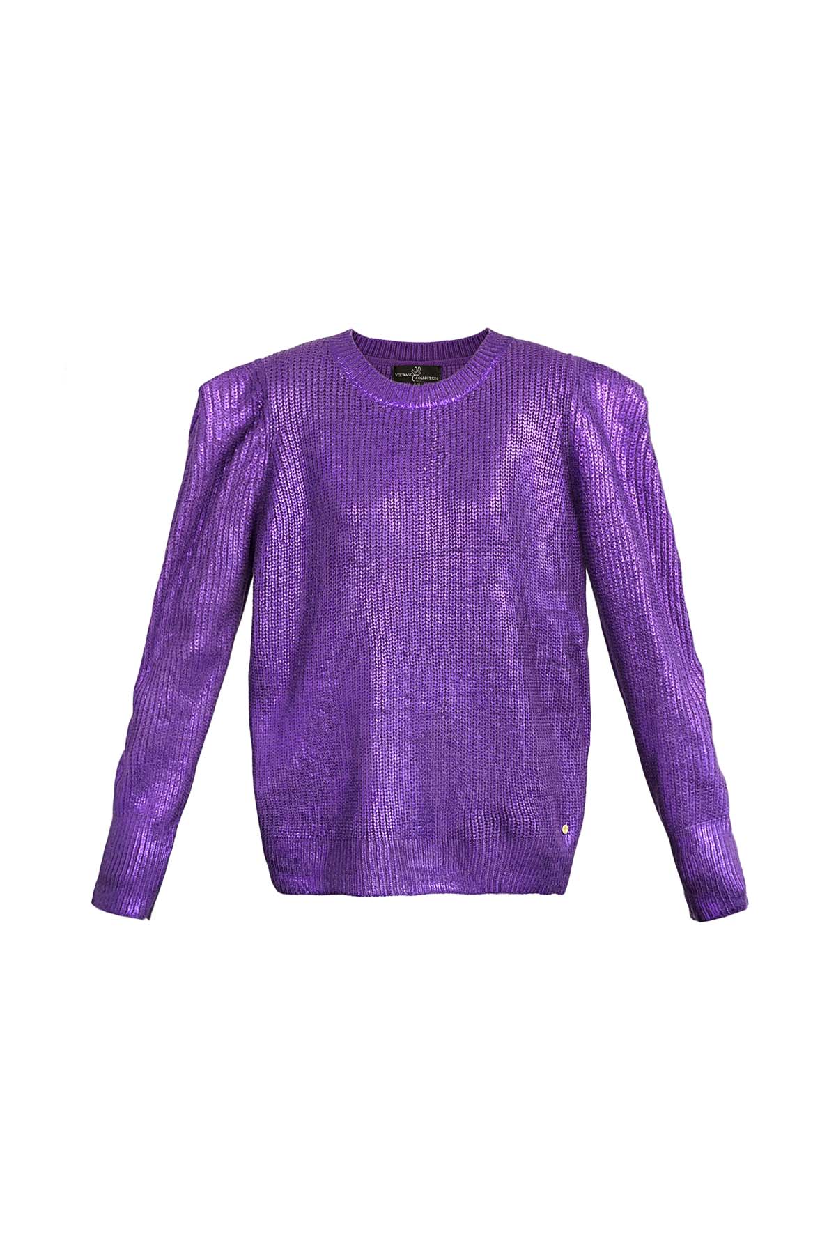 Gestrickter Stadtpullover in Metallic-Optik – Lila h5 