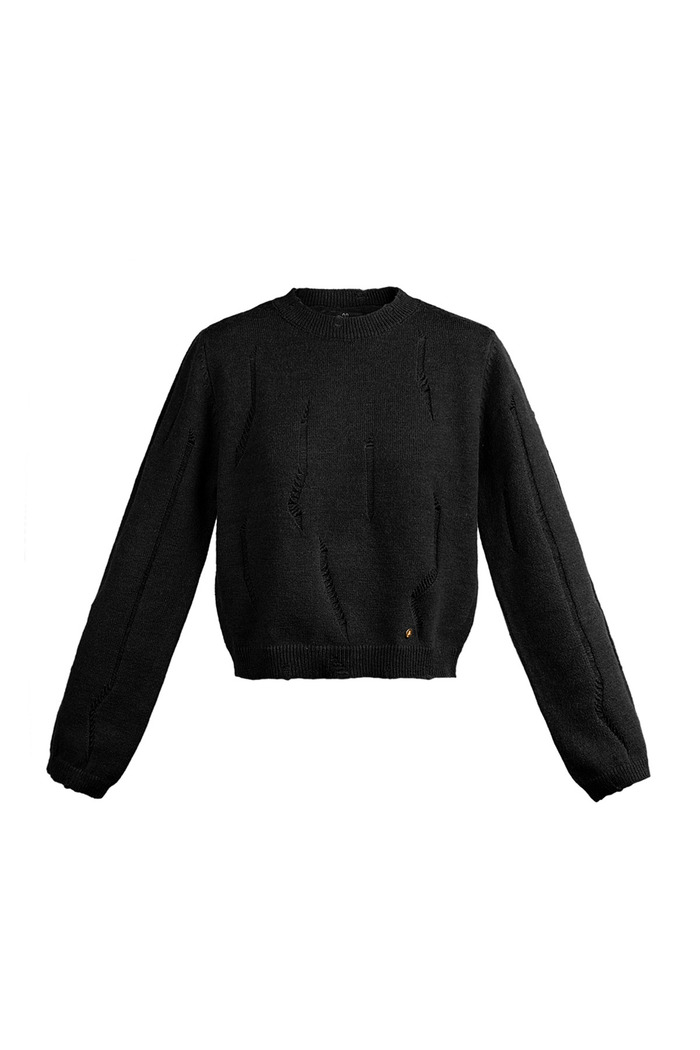 Gebreide trui met scheuren - zwart 