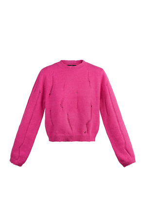 Knitted sweater with tears - pink h5 