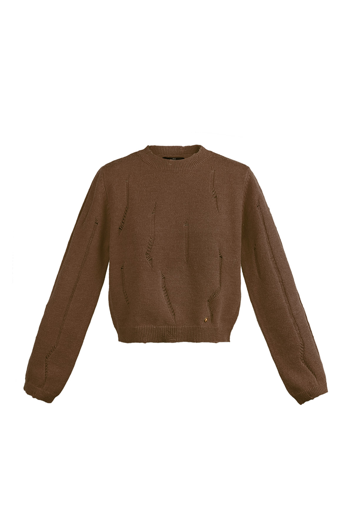 Knitted sweater with tears - brown h5 