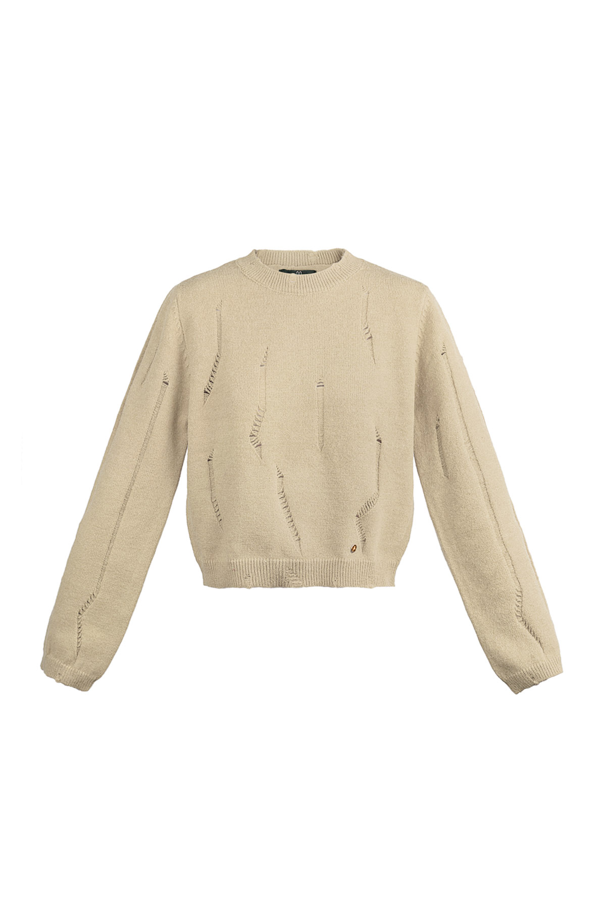Knitted sweater with tears - beige h5 