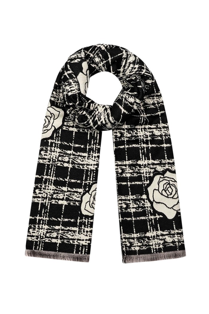 Wintersjaal met roos detail - zwart 