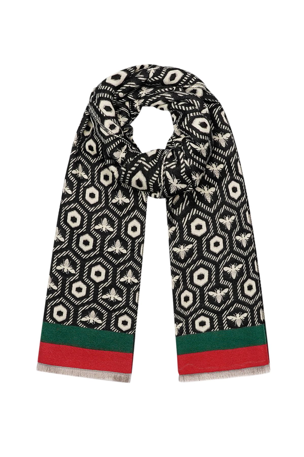 Winter scarf with bees - black multi