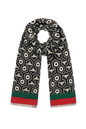 Winter scarf with bees - black multi h5 