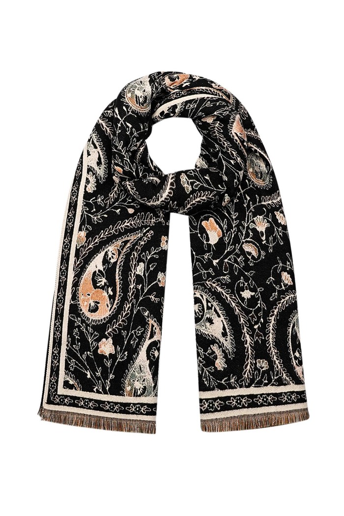 Sjaal met paisley print - zwart multi 
