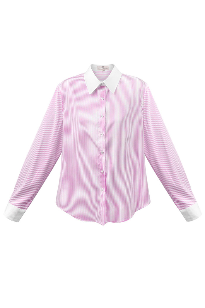 Blusa basic a righe - bianco/rosa 