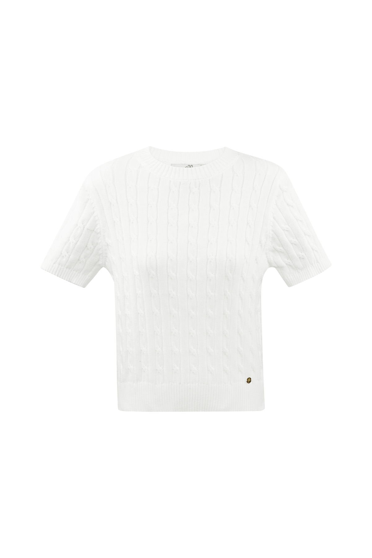 Pull tricoté avec torsades et manches courtes petit/moyen – blanc