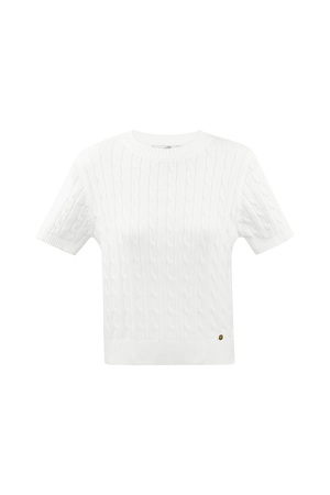Jersey de punto con trenzas y manga corta grande/extra grande – blanco h5 
