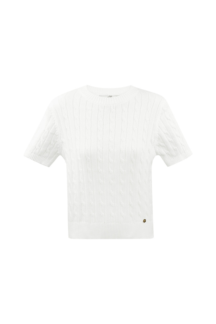 Pull tricoté avec torsades et manches courtes large/extra large – blanc 