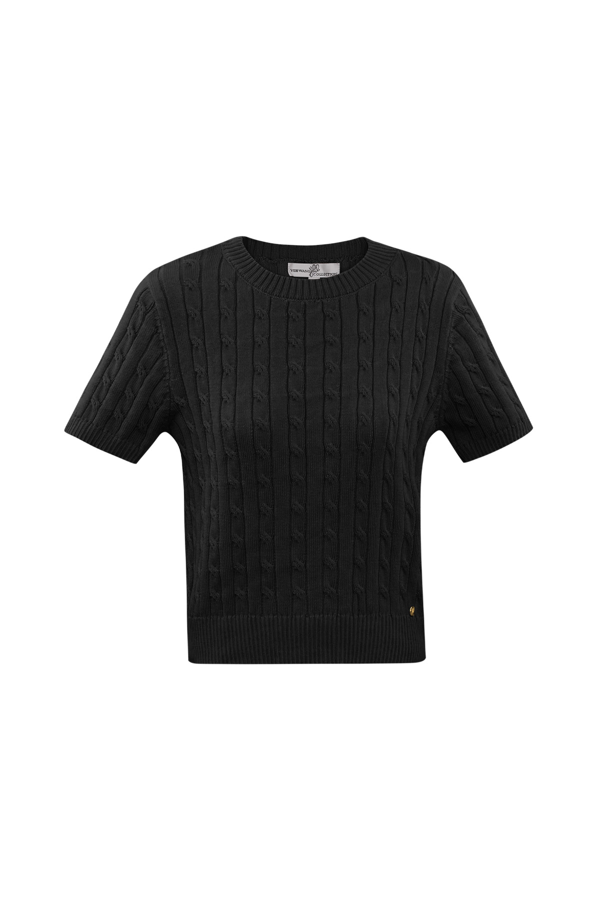 Knitted sweater with cables and short sleeves small/medium – black h5 