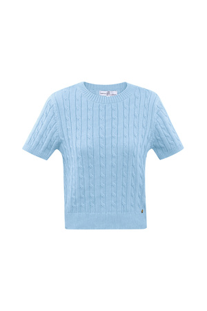 Knitted sweater with cables and short sleeves large/extra large – light blue h5 
