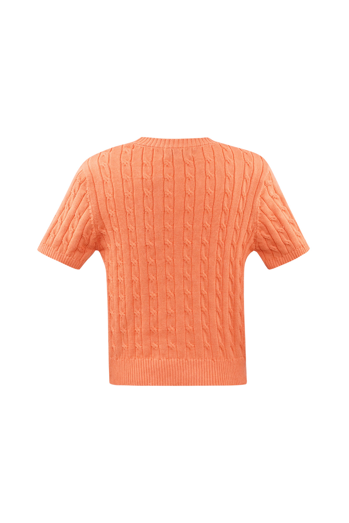 Gebreide trui met kabels en korte mouwen large/extra large – oranje Afbeelding7