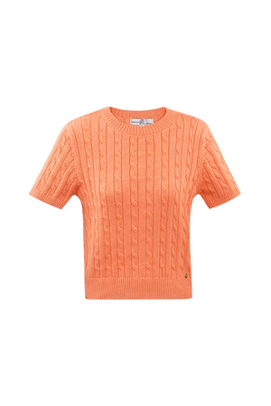 Pull tricoté avec torsades et manches courtes petit/moyen – orange h5 