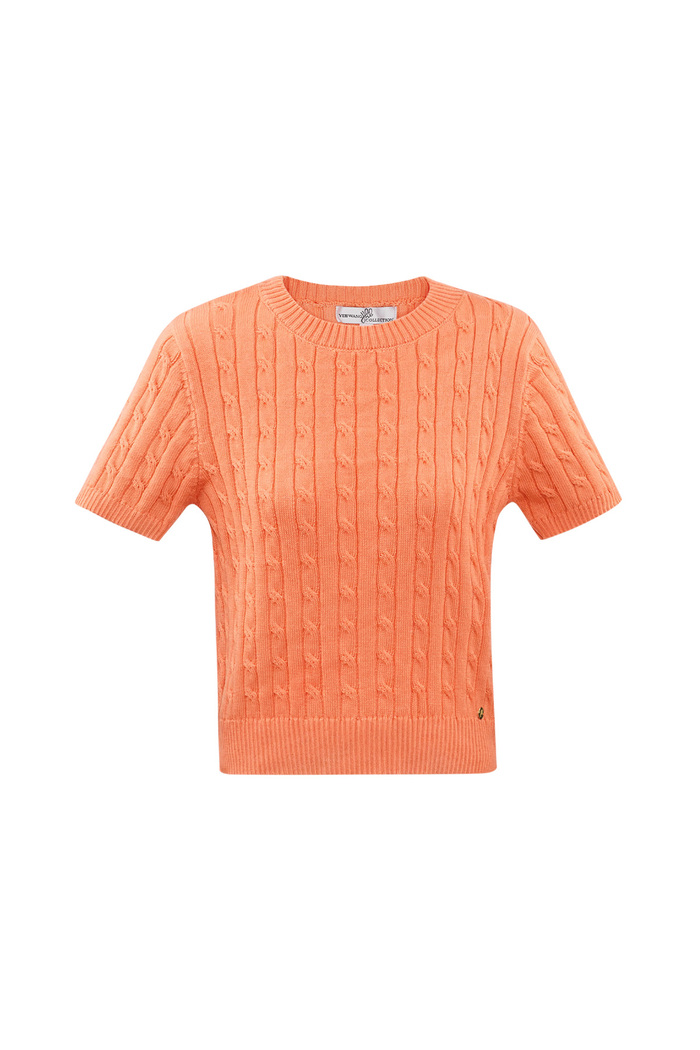 Knitted sweater with cables and short sleeves small/medium – orange 