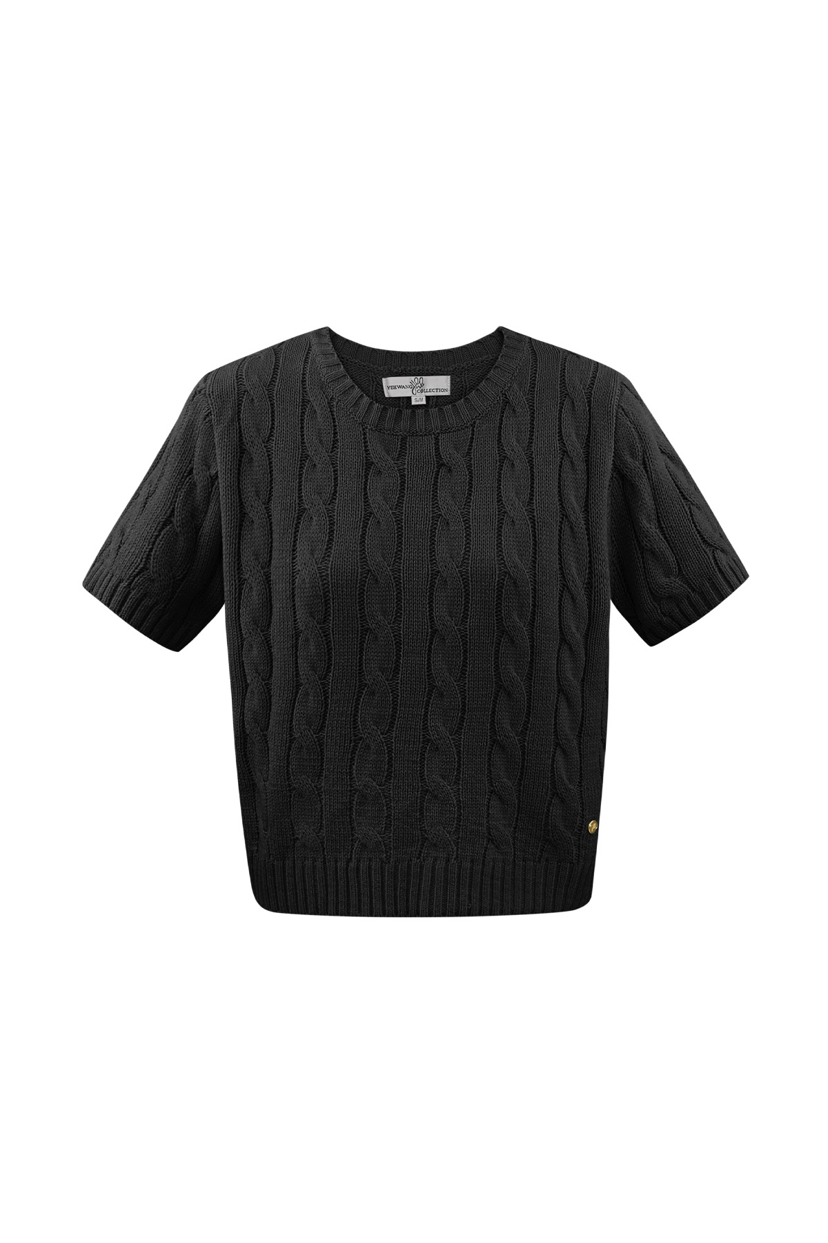 Klassieke gebreide trui met kabels en korte mouwen large/extra large – zwart h5 