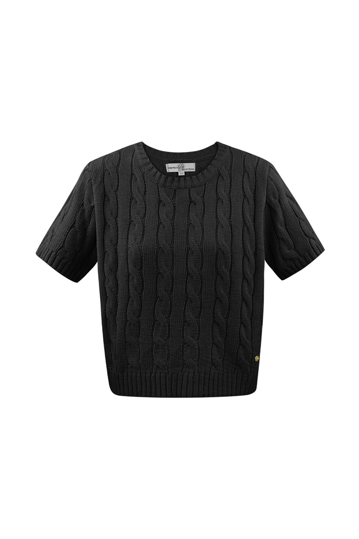 Jersey clásico de punto trenzado con mangas cortas grande/extra grande – negro 