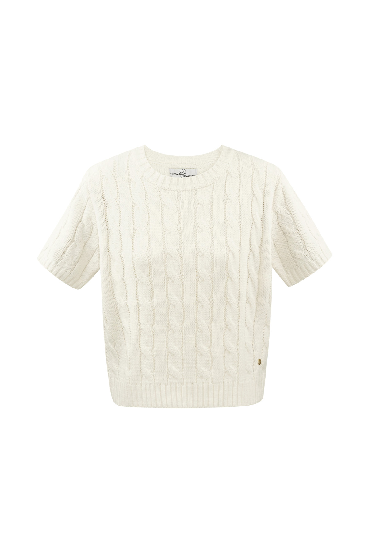 Klassieke gebreide trui met kabels en korte mouwen small/medium – off-white