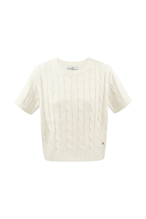Klassieke gebreide trui met kabels en korte mouwen small/medium – off-white h5 