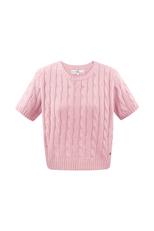 Classic knitted sweater with cables and short sleeves small/medium – pink h5 