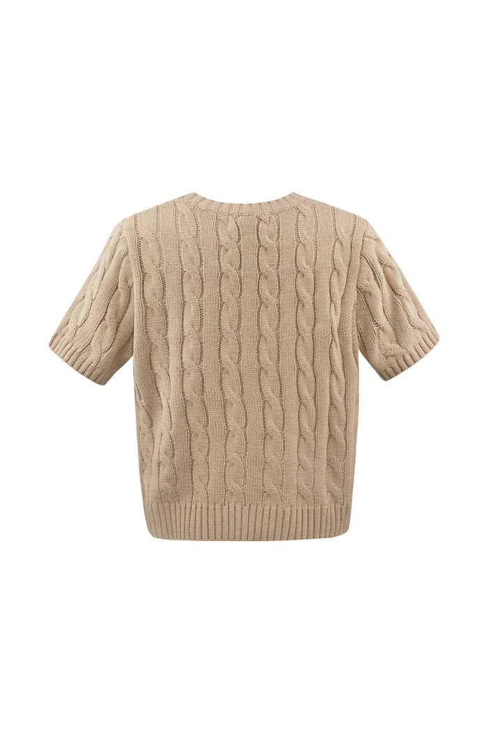 Klassieke gebreide trui met kabels en korte mouwen small/medium – beige Afbeelding7