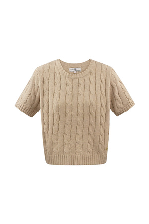 Classic knitted sweater with cables and short sleeves small/medium – beige h5 