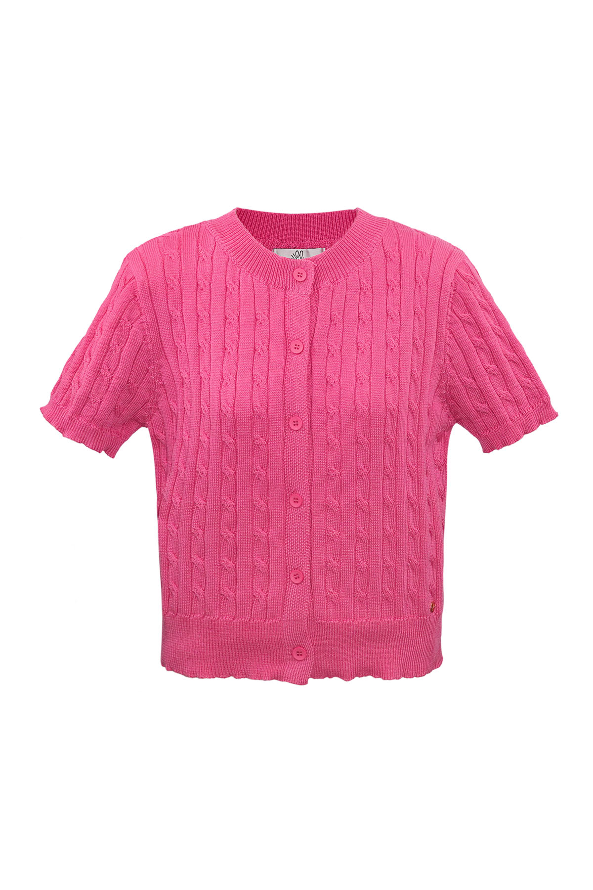 Knitted cardigan with cable print - fuchsia h5 