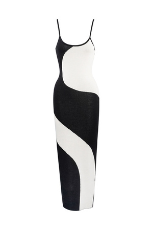 Organik desenli elbise - siyah beyaz h5 