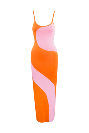 Organik desenli elbise - pembe turuncu h5 