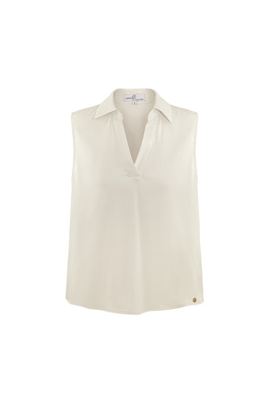 Sleeveless blouse with v-neck - beige  h5 