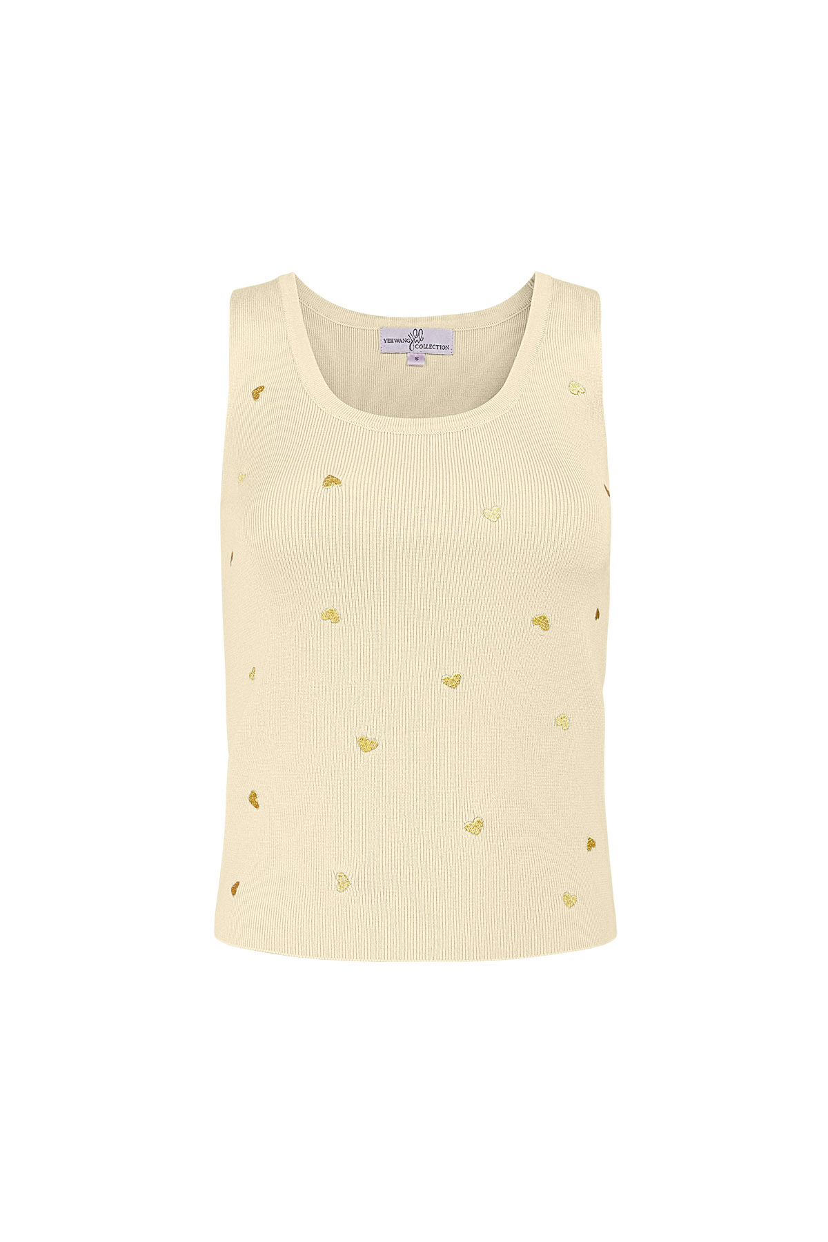 Sleeveless top with gold heart details large – beige 