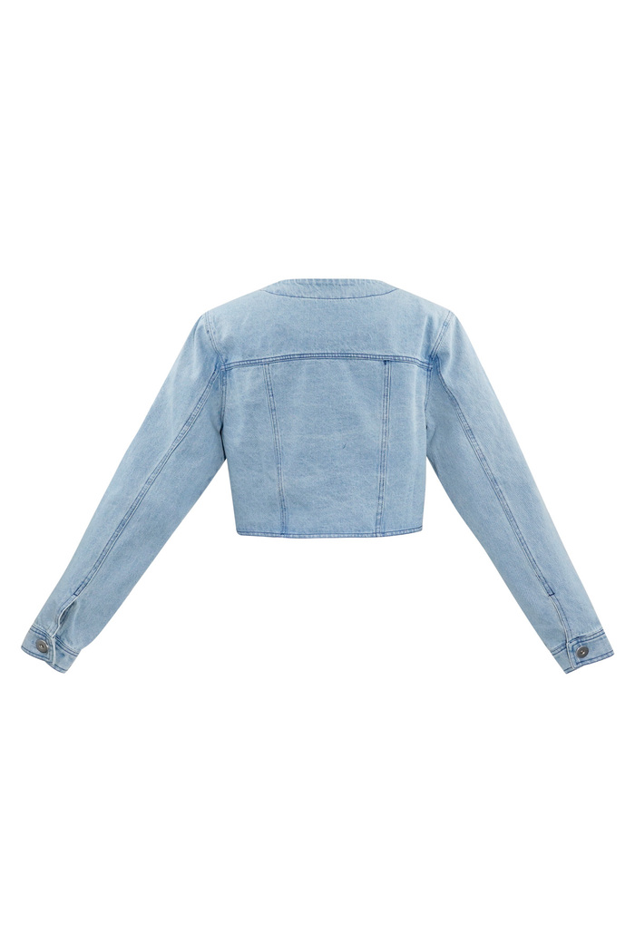 Cropped denim jacket with buttons - blue  Picture7