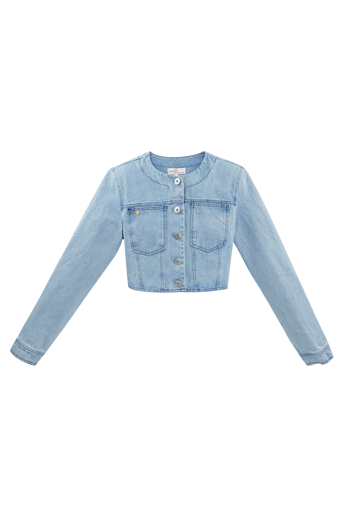 Cropped denim jacket with buttons - blue 