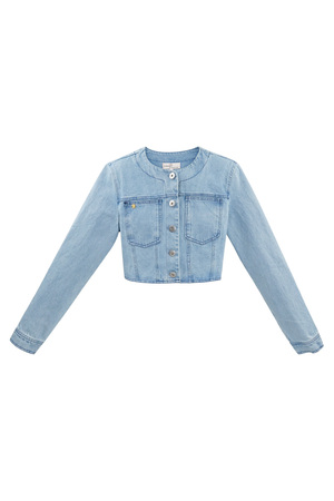Cropped denim jacket with buttons - blue  h5 