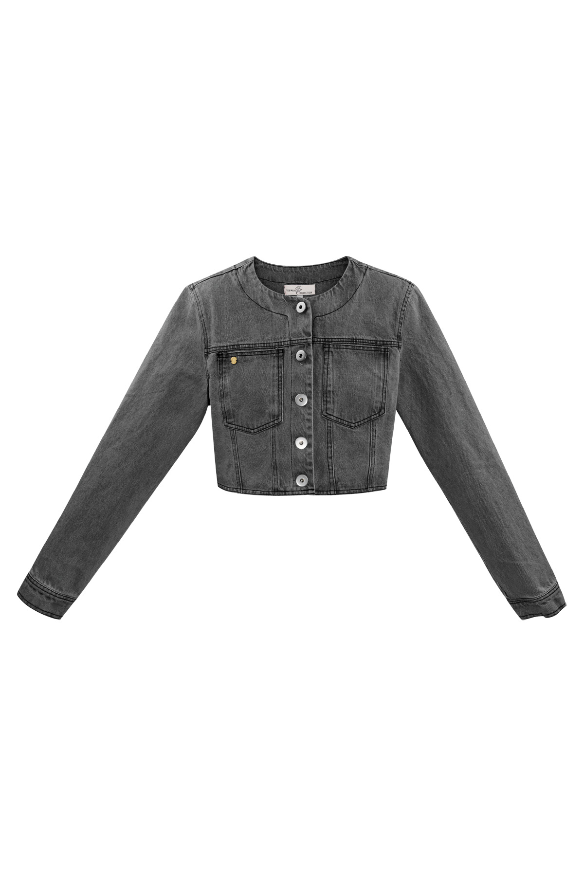 Cropped denim jacket with buttons - gray 2