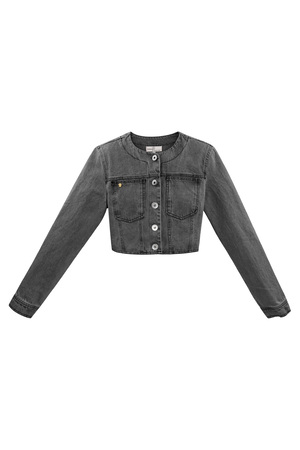 Cropped denim jacket with buttons - gray h5 