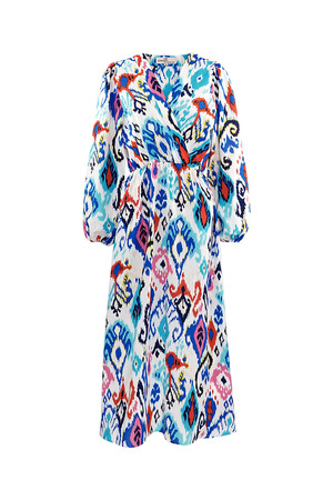 Lange jurk met print en tailleband - blauw  h5 Afbeelding7