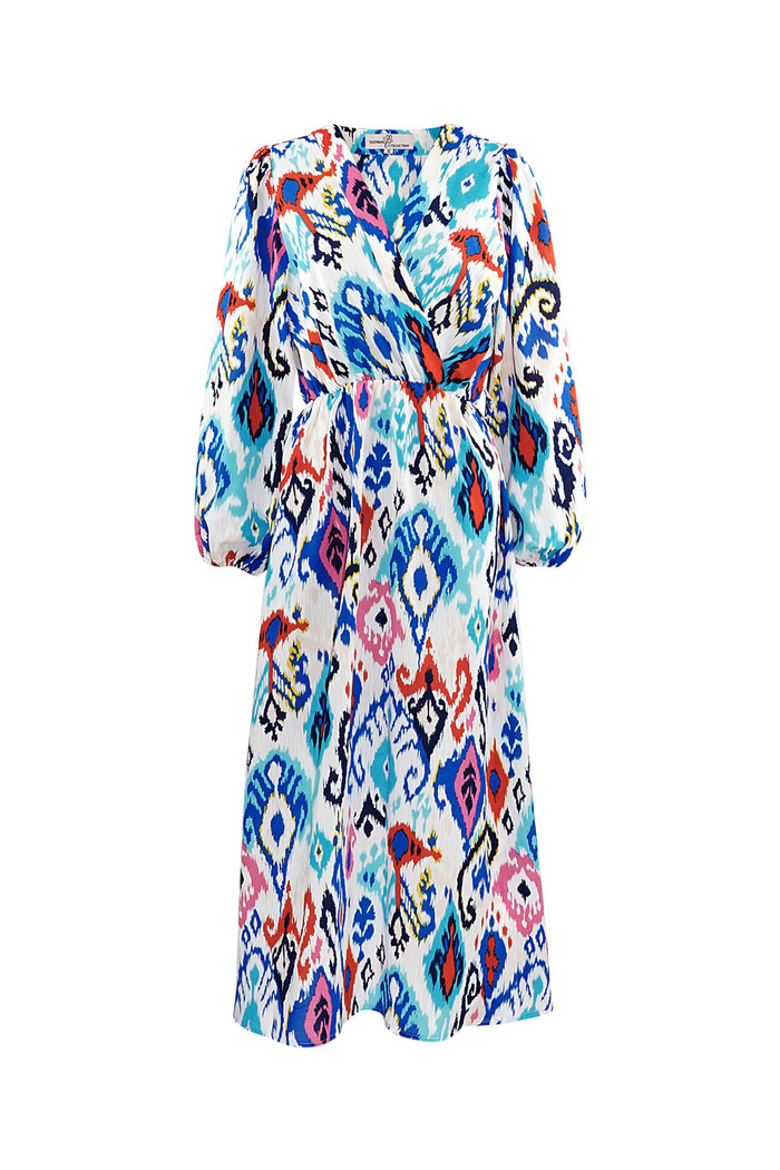 Lange jurk met print en tailleband - blauw  Afbeelding7