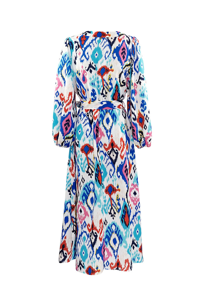 Lange jurk met print en tailleband - blauw  Afbeelding9