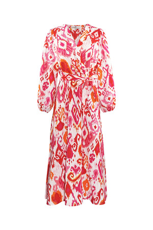 Lange jurk met print en tailleband - fuchsia  h5 