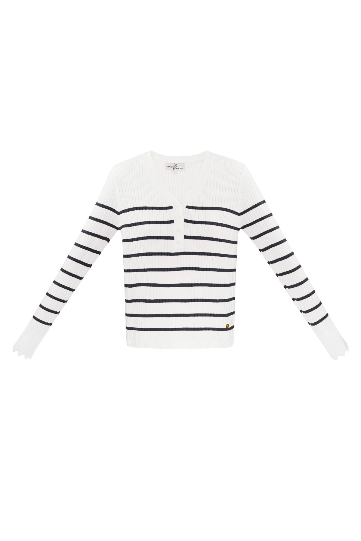 Striped sweater with v-neck - black/white 