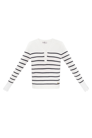 Striped sweater with v-neck - black/white  h5 