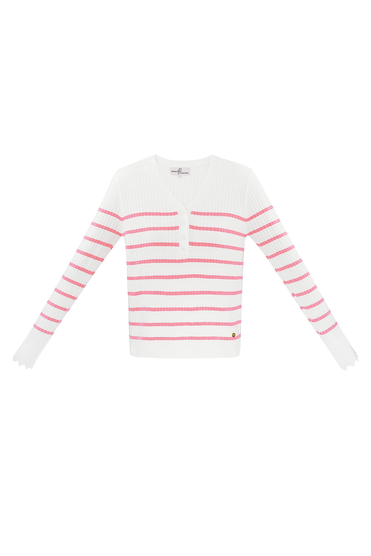 Striped sweater with v-neck - pink 